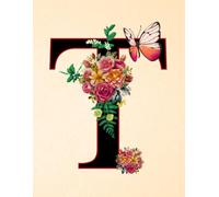 NOTEBOOK: Monogram Initial Letter T - Lavish Floral Bouquet and a Graceful Butterfly on a Creamy Ivory Speckled cover. Personalized Monogram Notebook ... work and school. Letter T Initial Notebook