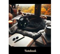 Notebook: Moody Black Cat Fall Window #6 for collecting ideas, gratitude, journaling. |140 pages 8.25" H x 6.50" W. Back cover black with white cat ... has black paw print icon bottom right corner.
