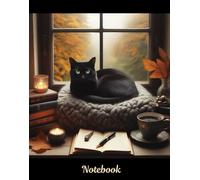 Notebook: SUBTITLE: Moody Black Cat Fall Window #5 for collecting ideas, gratitude, journaling. |140 pages 8.25" H x 6.50" W. Back cover black with ... has black paw print icon bottom right corner.