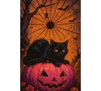Notebook: Vintage Cat Halloween, 100 Pages 6 x 9 Wide Ruled Lined Pages Journal Diary For Teens, Students, Cat Lovers, and Halloween Fans (Composition Notebook)
