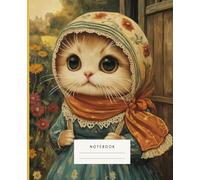 Notebook Vintage Meadow Whiskers: This notebook cover showcases an adorable vintage-inspired kitten dressed in a delicate floral bonnet and blue dress.