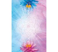 Notebook with blue pink flowers and sacred geometry cover: 120 blank pages with sparkle design on the corners of each page. Seed of Life design on cover.