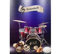 Notenheft Schlagzeug DIN A4 Notenbuch Xylophon Musikunterricht Trommeln Notenlinienheft Große Lineatur Glockenspiel Maracas Glocken Triangel Zimbel ... Notensysteme Rasseln Musiker Gongs 02B11