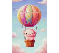 NoteSketch Notebook - Cute Axolotl in Balloon Cover: Sketch & Note Taking Pad, Lined and Blank Framed Pages Alternating. Size 6x9 Inches and 120 Pages