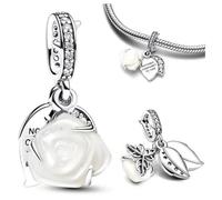 Nothing Compares To You, ciondolo a forma di rosa bianca, in argento Sterling 925, compatibile con ciondoli Pandora e molti altri braccialetti con ciondoli del Regno Unito.