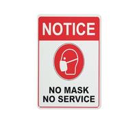 Notice No Mask No Service Red Sign 12 x 8 pollici Segnaletica di avvertimento del metallo di alluminio riflettente con il simbolo per uso interno ed esterno