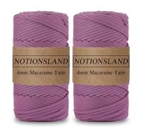 NOTIONSLAND 2 pezzi di filato di poliestere da 4 mm, filo makrame, filo intrecciato in poliestere, filato per cestello all'uncinetto, borse, fai da te, colore viola rosso