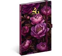 NOTIQUE Agenda 2026, ca. A5-2 in 1, calendario e taccuino, copertina rigida, agenda settimanale con chiusura elastica, 144 pagine, calendario dei libri, planbook (fiori viola)