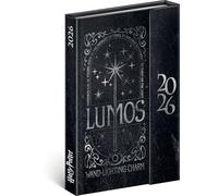 NOTIQUE Agenda 2026 - Mini agenda tascabile formato A6, con chiusura magnetica, calendario settimanale compatto, 11 x 16 cm, copertina rigida con panoramica mensile (Harry Potter - Lumos)