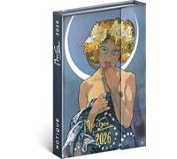 NOTIQUE Alfons Mucha - Agenda tascabile 2026, formato A6, con chiusura magnetica, calendario settimanale compatto, 11 x 16 cm, copertina rigida con panoramica mensile