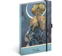 NOTIQUE Alphonse Mucha Luna, taccuino a pois con elastico, 13 x 21 cm, circa A5, copertina rigida per computer portatile