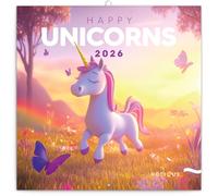 NOTIQUE Calendario da parete 2026 Unicorni felici, calendario mensile in brochure, design estetico 30 x 30 cm (aperto 30x60)