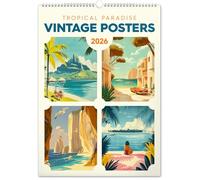 NOTIQUE Calendario da parete 2026 Vintage Poster - Paradisi tropicale - Paesaggi esotici & Spiaggia - Calendario immagini 33 x 46 cm