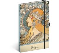 NOTIQUE Taccuino a Puntini con Elastico 13x21cm circa A5, Notebook a Copertina Rigida Design Dotted, Blocco Note, Quaderno, Diario, Agenda per Adulti, Donne (Alphonse Mucha Zodiaco)