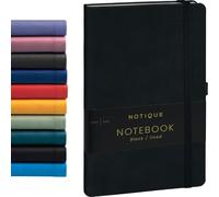 NOTIQUE Taccuino a righe, con copertina rigida, quaderno, diario con elastico e portapenne 13x21cm, 192 pagine (nero, a righe)