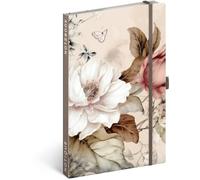 NOTIQUE Taccuino a righe con elastico, 13 x 21 cm, circa A5, design con copertina rigida, taccuino, taccuino, diario, per adulti, donne (fiori a cipria)