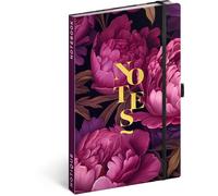 NOTIQUE Taccuino a righe con elastico 13x21cm circa A5, Notebook con copertina rigida di design, blocco per appunti, taccuino, diario per adulti, da donna (Fiori lilla)