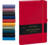 NOTIQUE Taccuino a righe, taccuino con copertina rigida, quaderno, diario con elastico e portapenne 13x21cm, 192 pagine (Rosso, a righe)