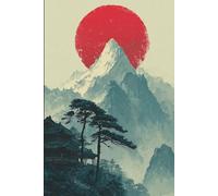 Notizbuch 80 Seiten Liniert - Japanische Landschaft mit majestätischem Berg, roter Sonne und traditionellem Tempel.: Stilvolles Journal mit ... Inspiration und als Begleiter im Alltag.