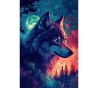 Notizbuch mit 80 Linierten Seiten - Mystischer Wolf im Mondlicht mit Fantasievollem Wald- und Nachthimmel-Design.: Für Fantasy-Fans: Perfekt für ... Tagebuch, Bullet Journal.