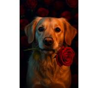 “Notizen mit Herz - Golden Retriever & rote Rose”