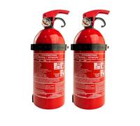 notlok Safety Work - 2x estintore a polvere da 1 kg ABC + E < 1000 V | 3 anni di garanzia | Mini estintore domestico a pressione continua ideale per la cucina e per l'auto | + supporto per estintore