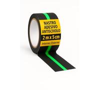 notlok Safety Work - Nastro adesivo antiscivolo [ 2 m x 5 cm ] nero con strisce fluorescenti - luce notturna | Griptape per interni ed esterni | Grip Tape, strisce antiscivolo