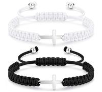 Notoke 2 bracciali regolabili a croce con ciondolo a forma di croce in metallo, per uomini e donne, regali cristiani, amicizia, coppia, comunione, fede, gioielli (nero, bianco)