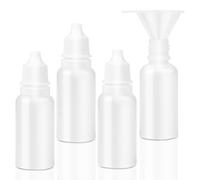 Notoke Confezione da 4 flaconi contagocce in plastica da 15 ml/0,5 oz con imbuto vuoto, schiacciabile, portatile, per il viaggio, piccolo collirio ricaricabile con tappo e tappo, colore: bianco