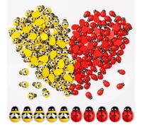 Notoke Set di 200 decorazioni per coccinelle e api, 100 coccinelle in legno e 100 api in legno, mini decorazioni in legno, per fai da te, scrapbooking, feste, matrimoni, decorazioni (rosso, giallo)
