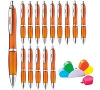 noTrash2003 Kulis - Set di 50 penne a sfera ergonomiche, in colori alla moda, per industria, gastronomia, casa, scuola, con evidenziatore incluso (arancione)