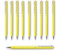 noTrash2003 Set di 10 penne a sfera eleganti in alluminio - Per ufficio e luogo di lavoro - Argento, oro, nero, bianco, giallo, blu, rosso, arancione, rosa, verde (giallo)