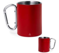 noTrash2003, set di 2 tazze termiche a doppia parete in acciaio inox da 300 ml, con moschettone per il fissaggio allo zaino, ideale per campeggio, escursionismo e attività all'aperto (Rosso)