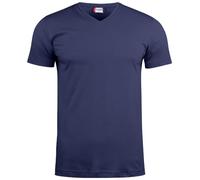 noTrash2003, t-shirt da uomo con scollo a V a maniche corte, linea Basic, di Clique, con vestibilità aderente, nastro sul retro del collo, collo con elastico, 145 g/m², certificato Oeko-Tex, blu navy