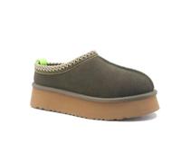 NOTRYA Women's Slippers Platform Mini Boots Slip on Fur Fleece Lined Suede Short Ankle Boots House slippers Anti-Slip Boot (37.5,Olive)