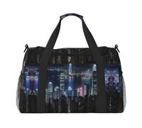 Notte aerea della vista di Hong Kong stampa Weekender Pernottamento Carry On Bag Gym Bagagli Borsa Duffel Bag per Viaggio Donne, nero, Taglia unica