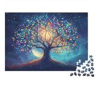 Notte Albero Magico 1000 Pezzi Albero Arcobaleno Luna Puzzle Set Cartone Riciclato Relax Antistress Decorazione Parete Regalo Natale 38x26cm/1000pz