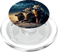 Notte del lupo sulla spiaggia sotto i lupi cielo stellato PopSockets PopGrip per MagSafe