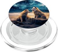 Notte del lupo sulla spiaggia sotto i lupi cielo stellato PopSockets PopGrip per MagSafe