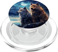 Notte del lupo sulla spiaggia sotto i lupi cielo stellato PopSockets PopGrip per MagSafe