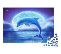 Notte di luna dei delfini Puzzle 1000 Pezzi Carta riciclata per adulti Puzzle per adulti Gioco educativo per decompressione Gioco familiare divertente Ottima idea regalo 38x26cm/1000pcs