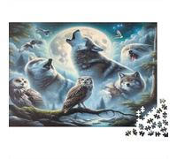 Notte di luna del lupo Puzzles 1000 Pezzi Carta riciclata per adulti Puzzle per adulti Gioco stimolante Regalo divertente per casa Ottima idea regalo per bambini dai 12 anni in su 70x50cm/1000pcs