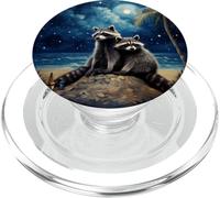 Notte di procioni sulla spiaggia sotto il cielo stellato PopSockets PopGrip per MagSafe
