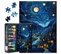 Notte d'inverno villaggio con case, puzzle Jigsaw 1000 pezzi - Impossibile sfidante luna e stelle Jigsaw Puzzle per decorazioni per la casa villaggio puzzle compleanno regalo per gli amanti dei puzzle
