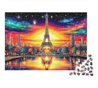 Notte Eiffel Puzzle 1000 Pezzi Adulti Torre Eiffel Tramonto Neon Parigi Premium Spesse Resistenti Vivaci Stimolanti Antistress Gioco Arredo 38x26cm/1000pz