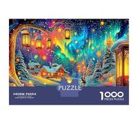 Notte nella foresta delle fate 1000 Pezzi Luci natalizie nel villaggio Puzzle Cartone Resistente Per Amanti Puzzle, Difficile Ma Soddisfacente, Regalo Compleanno Immagini Vibranti 70x50cm/1000pcs