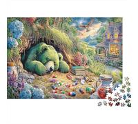 Notte Orsacchiotto Giochi Puzzle per Adulti Orso Verde nella Foresta Magica Stimolante e per la Mente Antistress 52x38cm/1000 pezzi