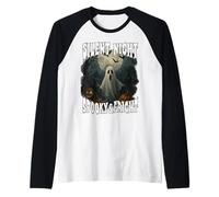 Notte SILENZIOSA Spooky E Fright Happy Halloween Fantasma Luna Maglia con Maniche Raglan