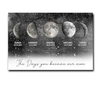 Notte stellata Arte murale personalizzata delle fasi lunari Poster su tela con fasi lunari personalizzato per la famiglia, decorazione per la casa, Giorno delle madri stampa lunare immagine regalo