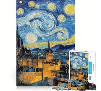 Notte stellata, Castello di Edimburgo, Scozia, Paesaggio urbano, Puzzle da 1000 pezzi per adulti, Gioco di allenamento mentale, Divertimento casual, Taglio di precisione, Regalo artistico 38x52cm